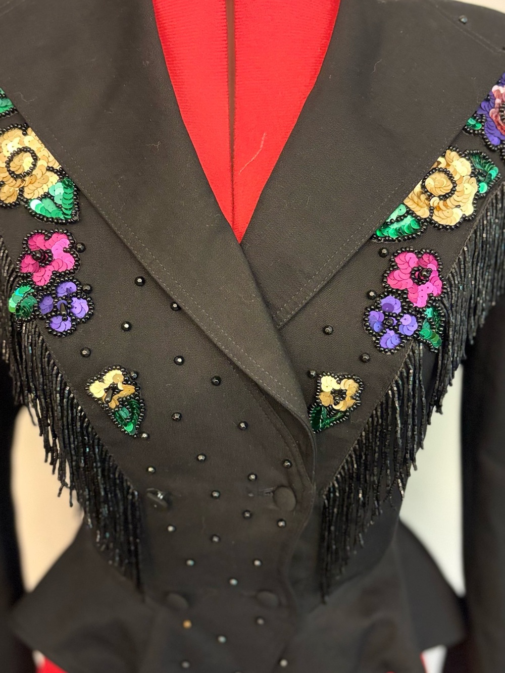 Vintage Black Cache Beaded fringe Jacket Size 6! Gorgeous - Picture 2 of 16